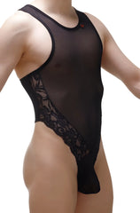 PetitQ bodysuit Murol black sheer lace bodysuit with intricate floral detailing along the side seam