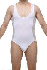 White petitq bodysuit one-piece swimsuit with sheer side panels showcasing a stylish and breathable design