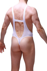 White petitq bodysuit thong gonzac plum white with low-cut back and thin straps shown from the back side