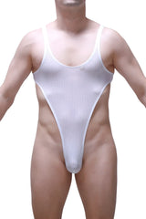White mesh one-piece swimsuit with high-cut leg design from petitq bodythong carbay bee white collection