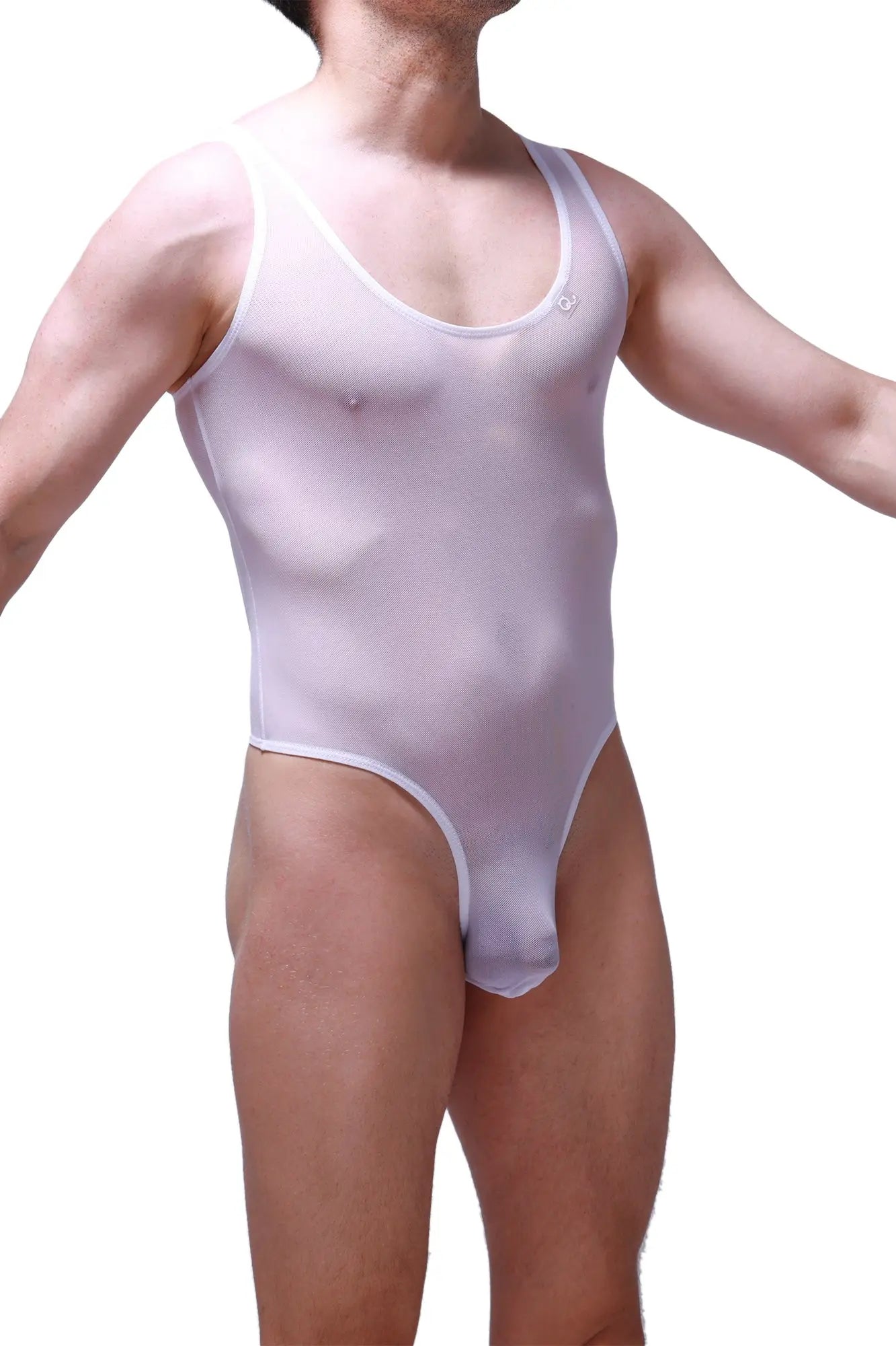 Petitq bodythong nexon net white translucent white one-piece swimsuit with scoop neckline and high-cut legs