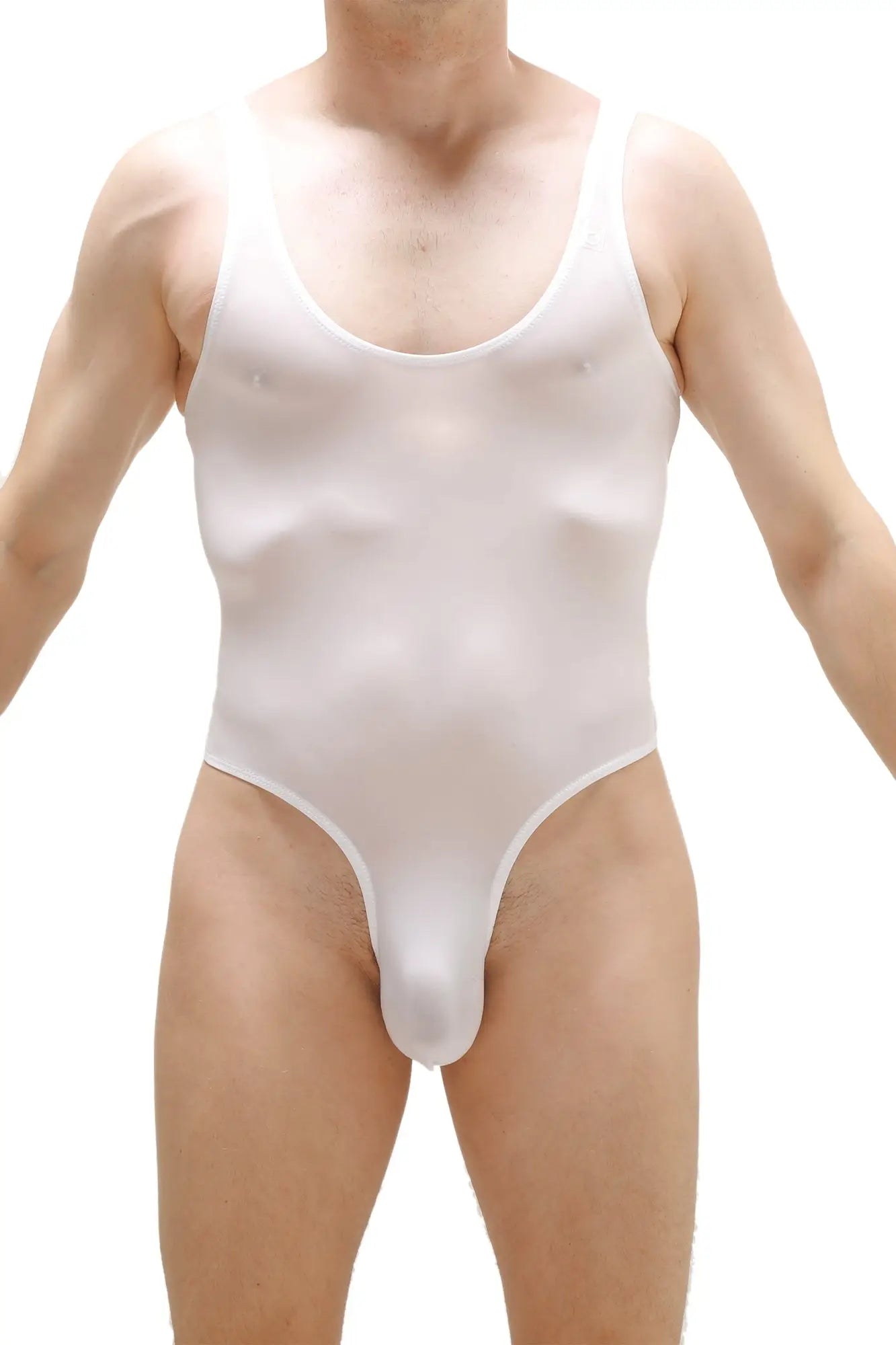 White petitq bodythong nexon plum one-piece swimsuit with scoop neckline and high-cut legs in form-fitting design