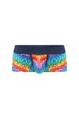 PetitQ boxer brief kaleidoscope rainbow-colored geometric pattern mens briefs with navy blue waistband