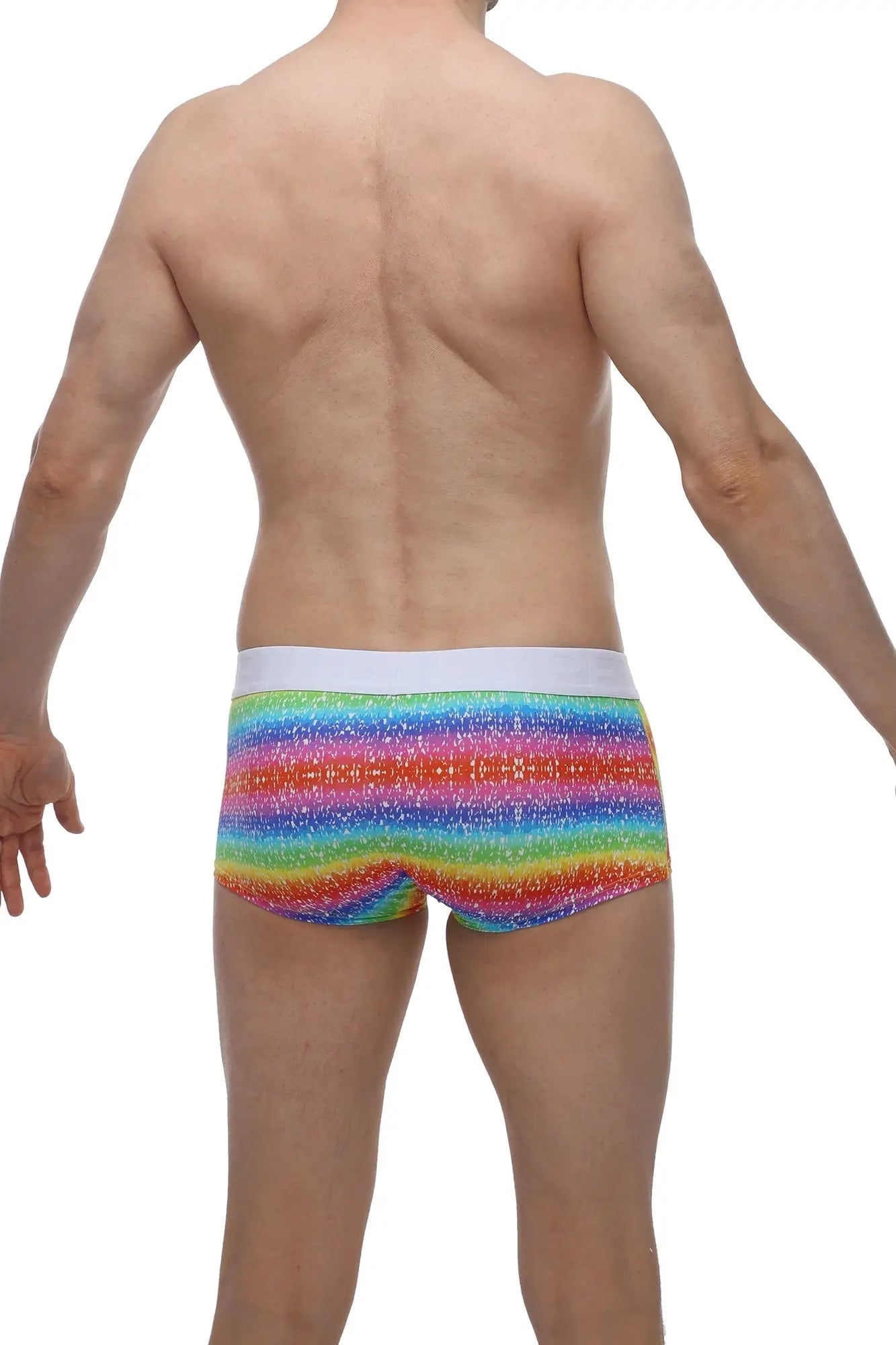 Petitq boxer brief rainbow in glittery rainbow stripes with a white waistband for men