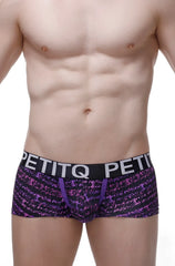 Petitq boxer bulles men’s briefs in purple and black pattern with bold waistband for comfortable wear
