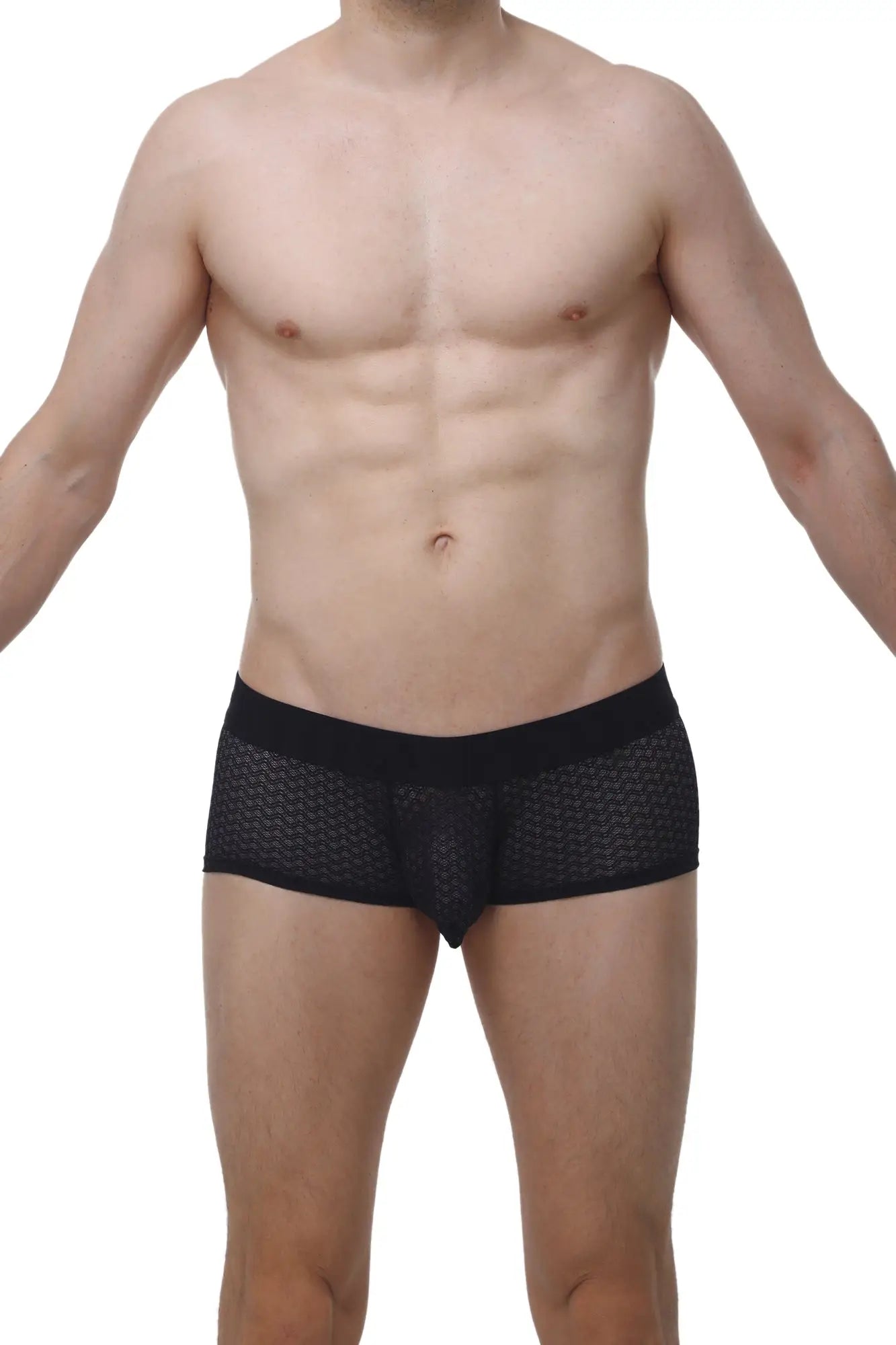 Black mesh briefs with solid black waistband from PetitQ boxer chillax macra black featuring breathable fabric