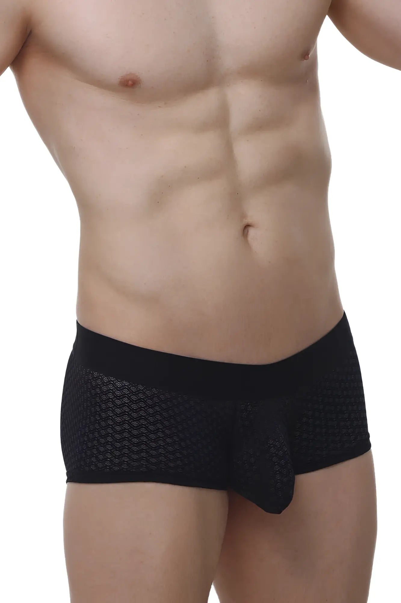 Black mesh briefs with solid black waistband and central pouch from petitq boxer chillax macra black collection