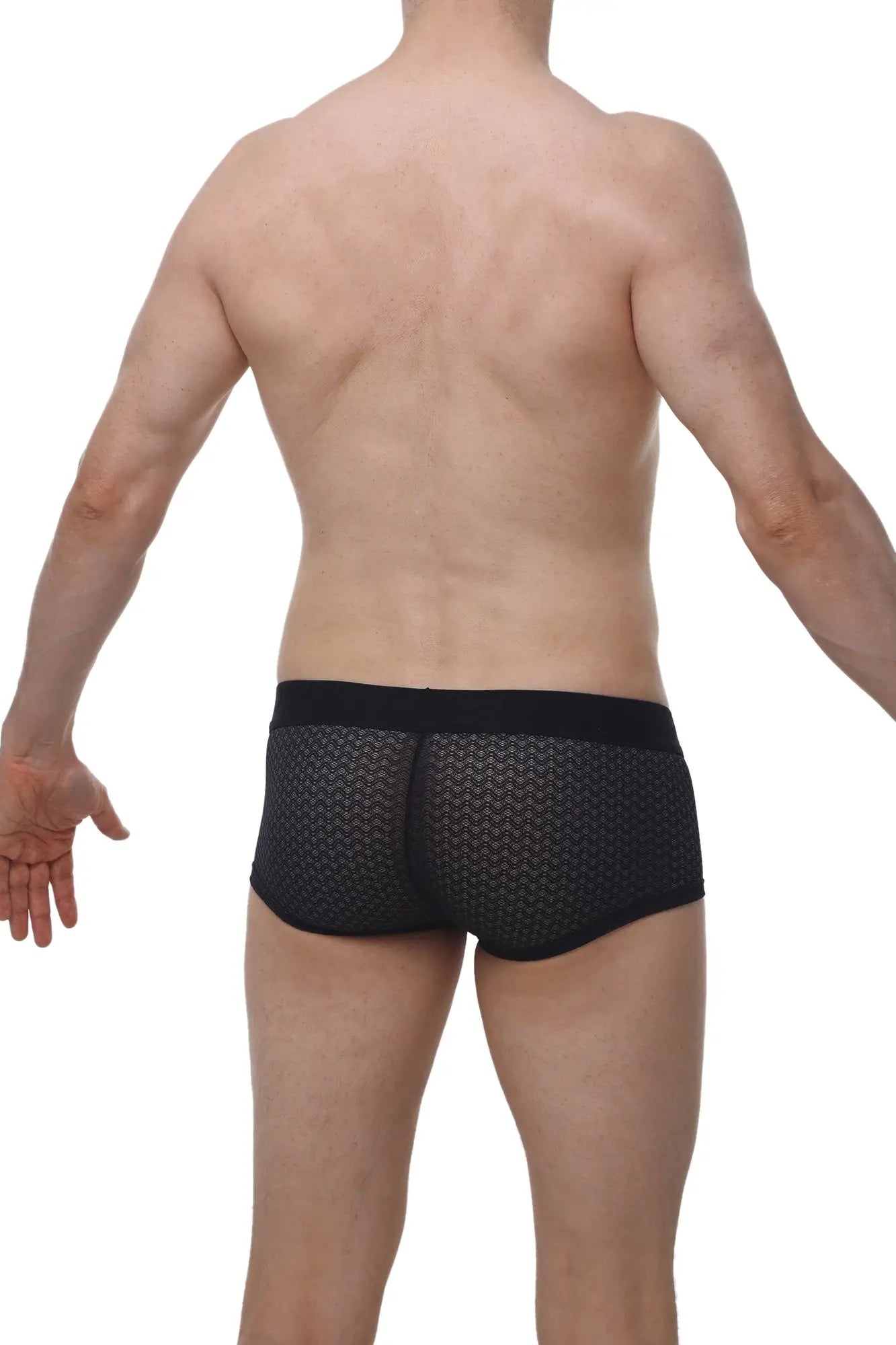 Petitq boxer chillax macra black mesh briefs with subtle geometric pattern and elastic waistband