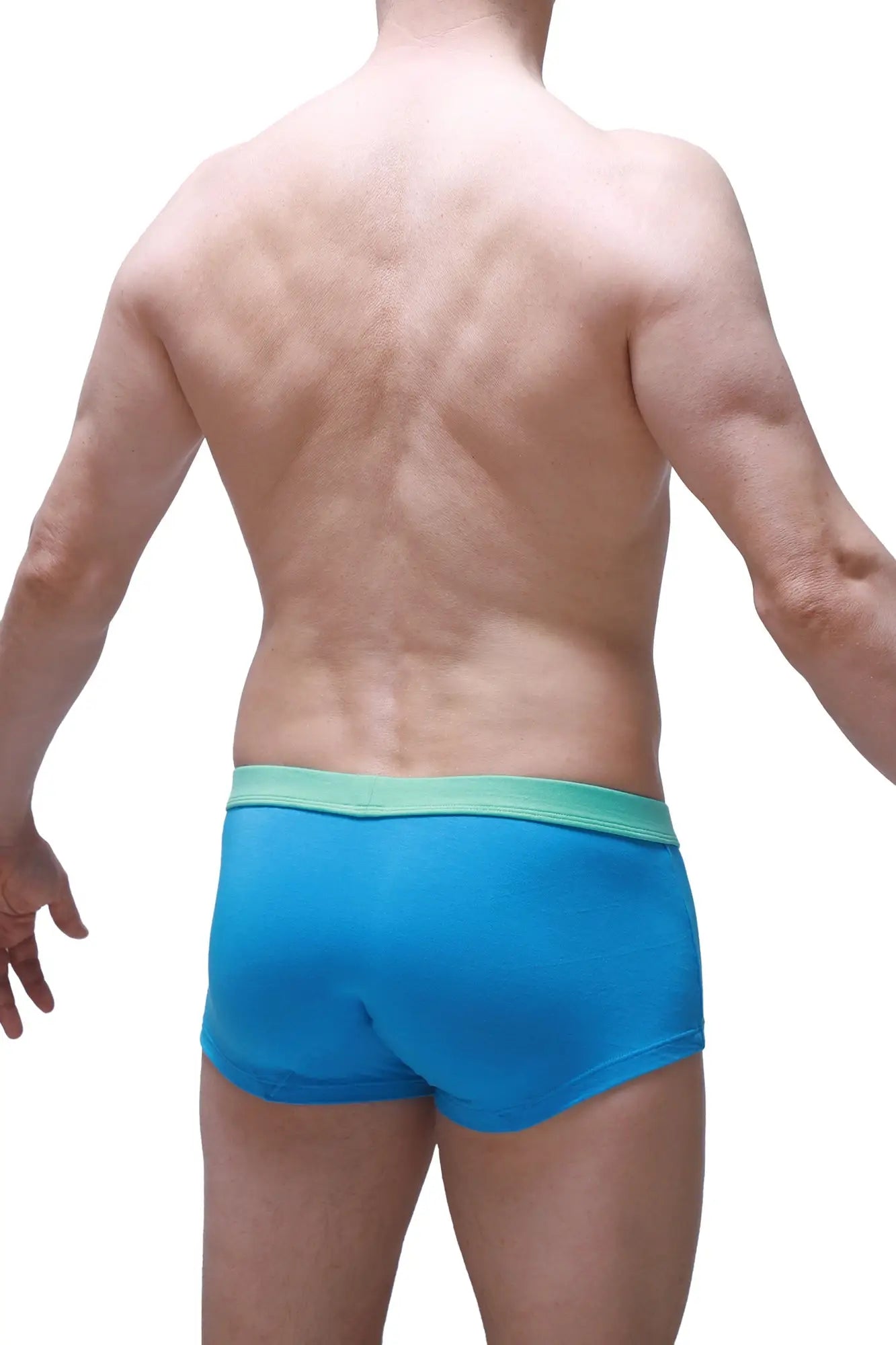 Bright blue petitq boxer colline bamboo briefs with a light green waistband for comfortable athletic wear