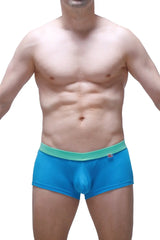 PetitQ boxer colline bamboo blue bright blue men’s briefs with contrasting mint green waistband made from bamboo fabric