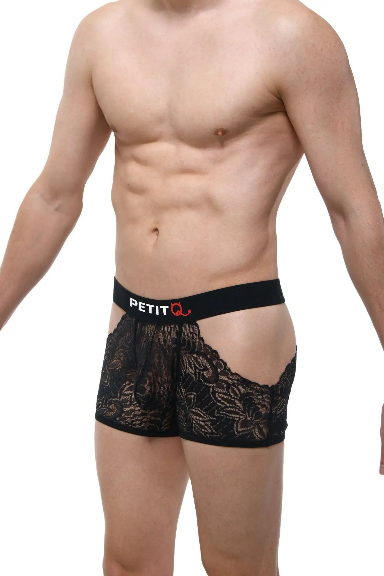 Petitq boxer dentelle trévoux black black lace floral boxer briefs with elastic waistband and petit q logo