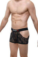 Petitq boxer dentelle trévoux black black lace floral boxer briefs with elastic waistband and petit q logo
