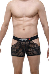 Black lace PetitQ boxer dentelle Trévoux black boxer briefs with floral pattern and black elastic waistband logo