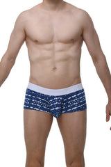 Petitq boxer linay new denim men’s briefs with blue and white pattern and solid white waistband