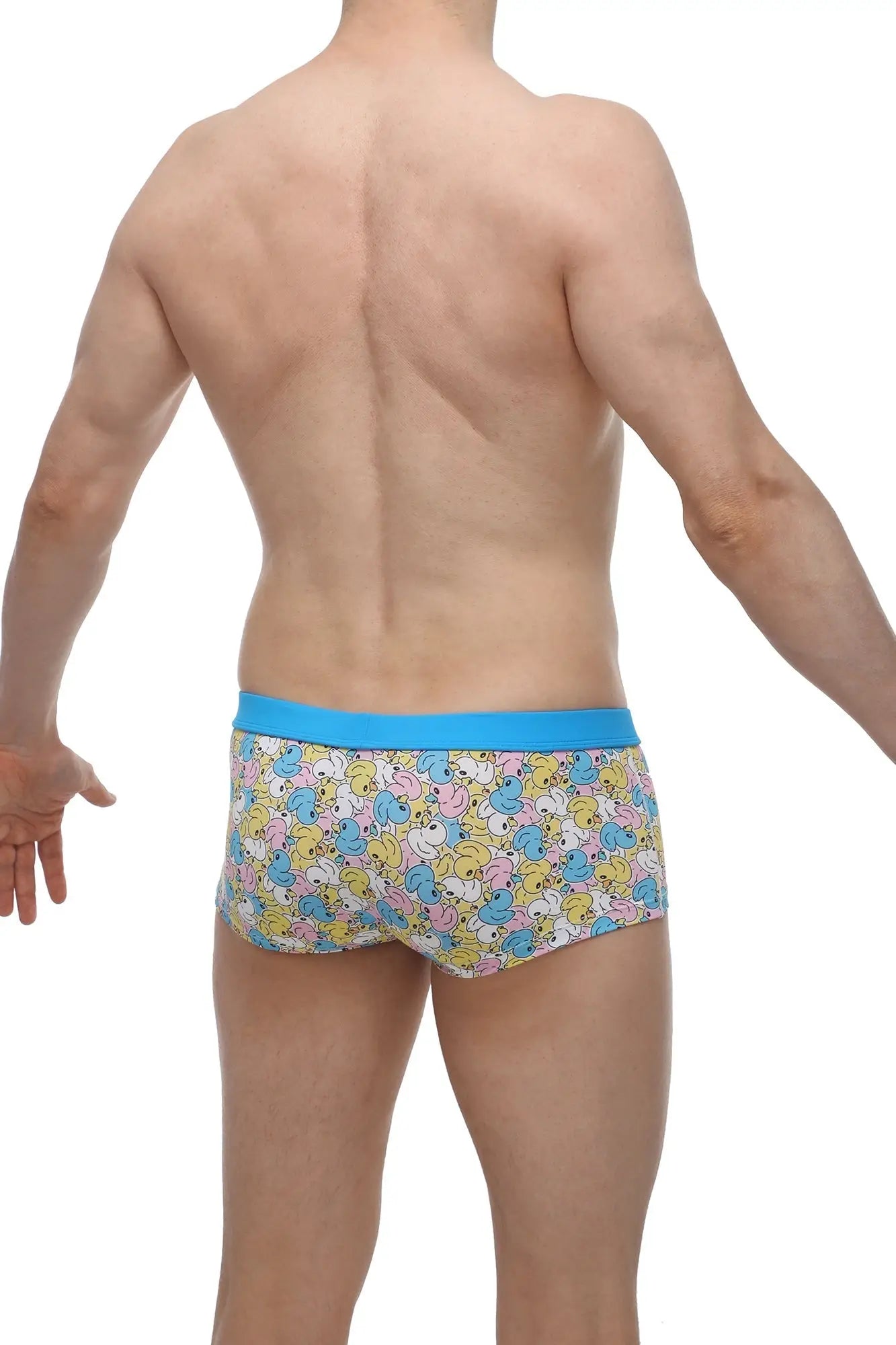 PetitQ boxer Meljac duckies blue-trimmed men’s briefs with pastel cartoon duck pattern for comfortable wear