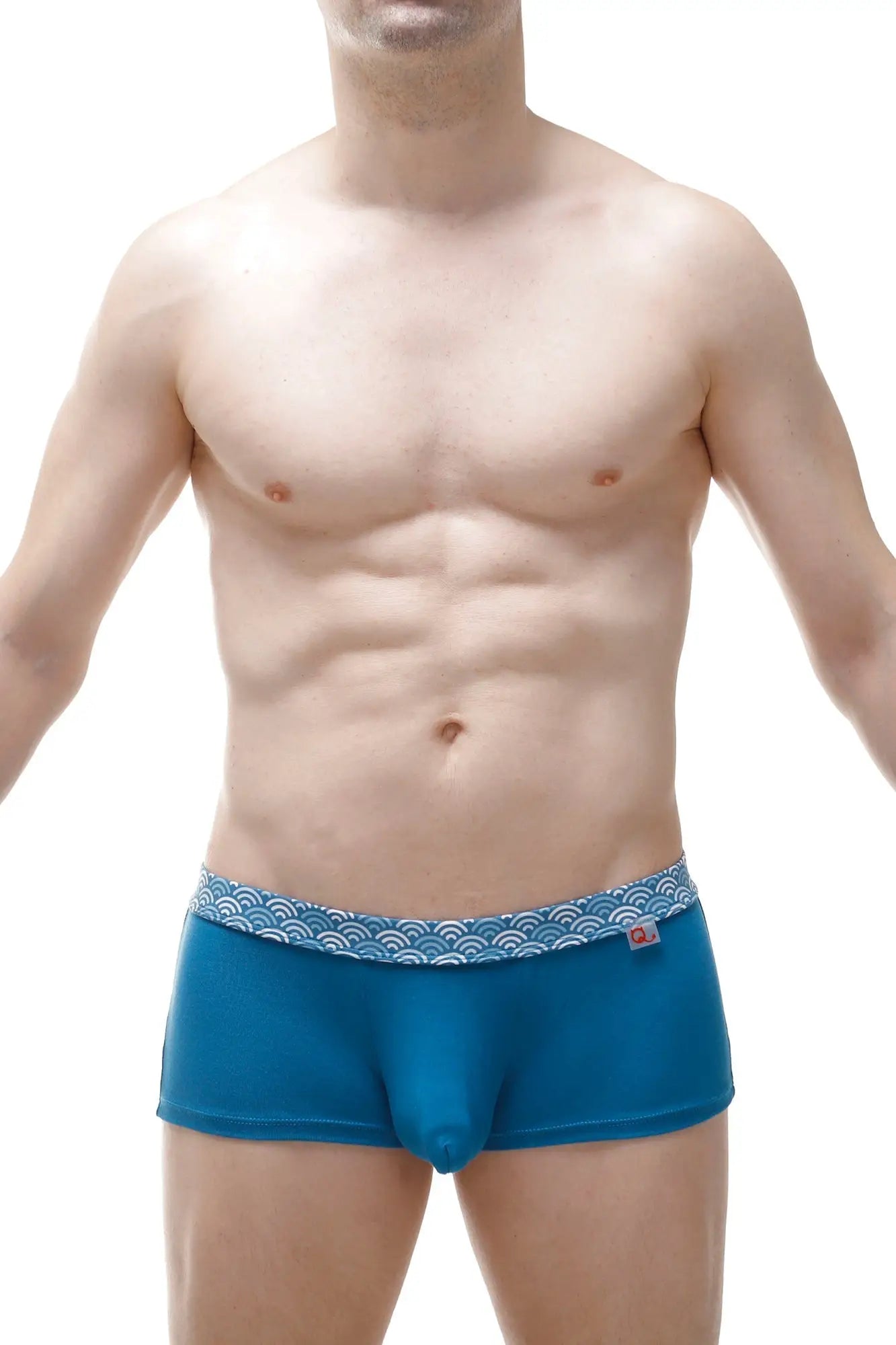 Blue petitq boxer meljac wave men’s briefs with wave-patterned waistband designed for comfort and style