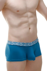 Blue men’s PetitQ boxer Meljac wave briefs with white wave-patterned waistband for comfortable everyday wear