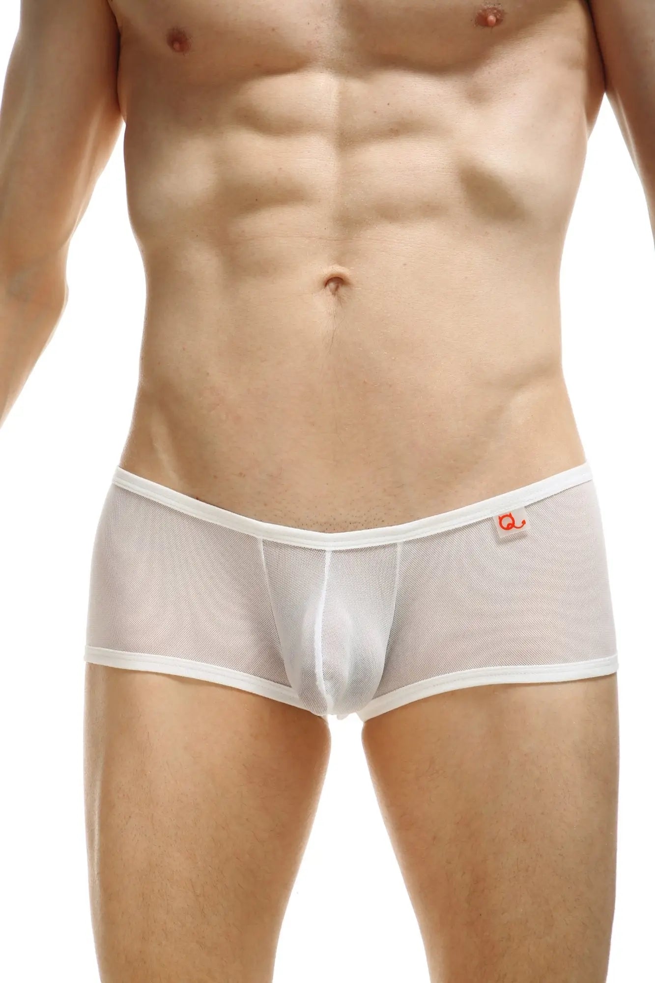 Petitq boxer murol lace blanc white mesh briefs with white elastic waistband and orange logo on the side