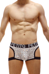 White petitq boxer renno nuage briefs with black waistband and small cartoonish skulls pattern on fabric