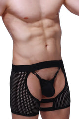 Black mesh briefs petitq boxer string garter angy durtol with solid black pouch and adjustable straps