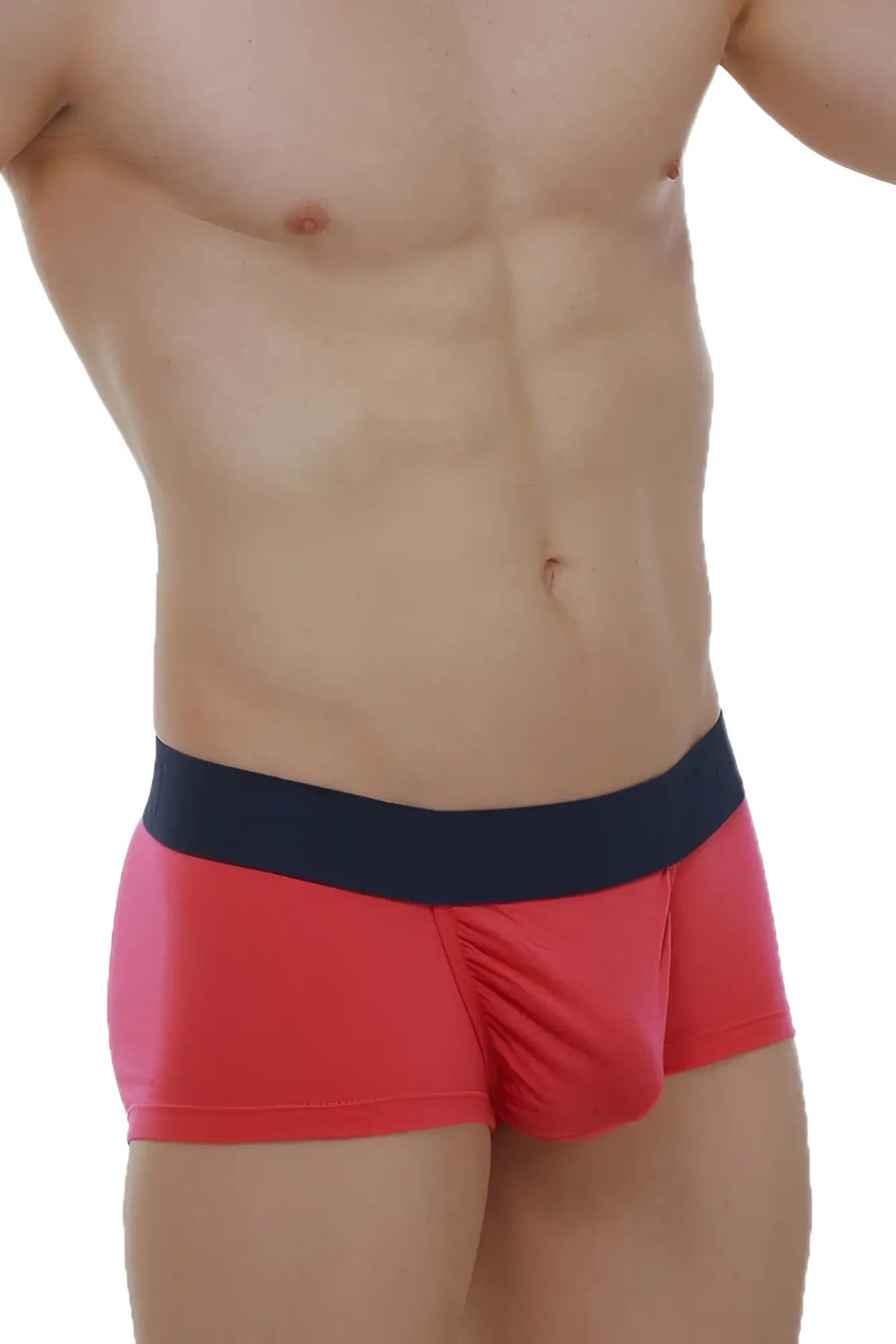 PetitQ boxer Taik modal fuchsia red men’s briefs with contrasting navy blue waistband for comfortable everyday wear