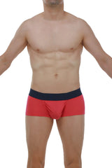 Red men’s briefs with navy blue waistband made from taik modal fabric by petitq in fuchsia color