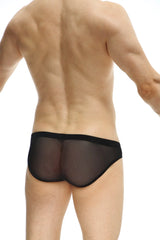Black sheer mesh briefs with solid black waistband petitq brief aubiac black front view