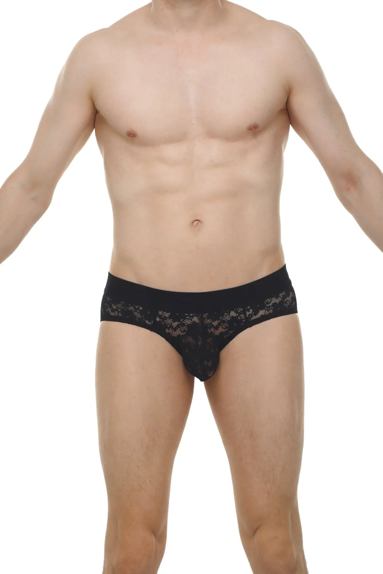Black lace-trimmed men’s briefs brief dome lace black made from soft fabric for comfortable everyday wear