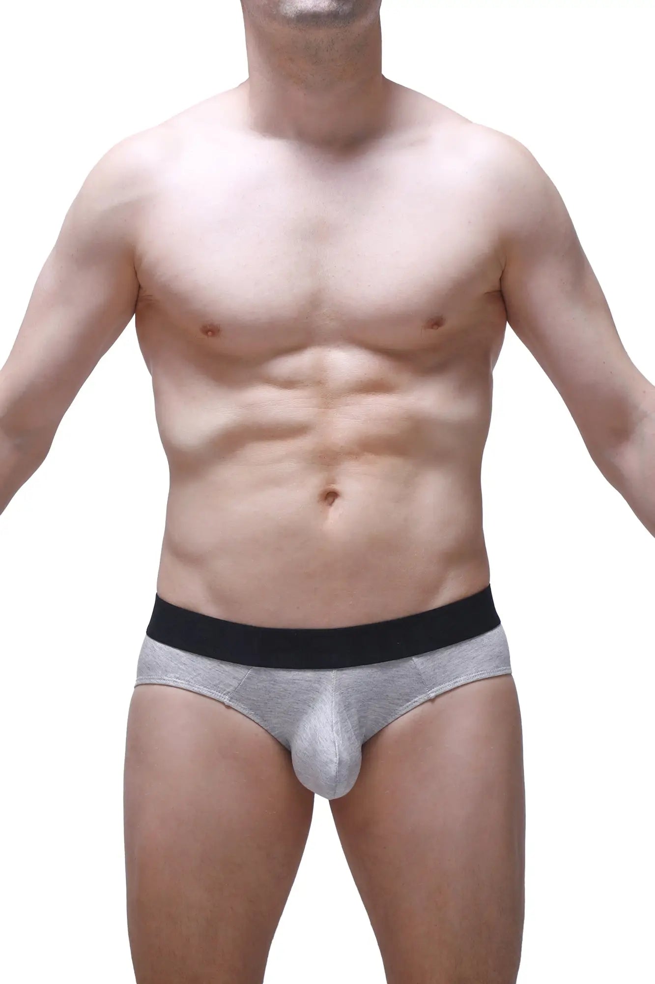 Gray men’s briefs with black waistband made of modal fabric from petitq brief dome modal gray collection