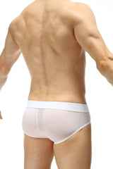 White petitq brief double pouch stars with smooth form-fitting design and subtle elastic waistband