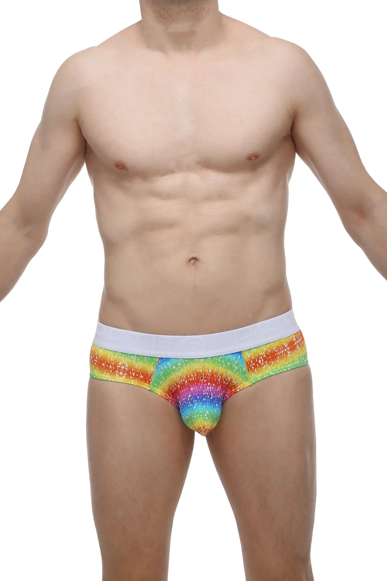 PetitQ brief hang rainbow rainbow glitter briefs with white waistband front view