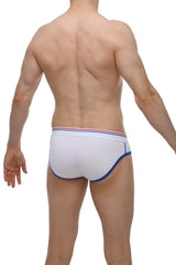 PetitQ brief Paliz white with blue trim and red white and blue striped waistband men’s underwear