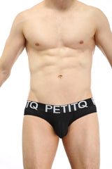 Black mesh PetitQ Brief Protruder detachable bee briefs with white PetitQ logo waistband