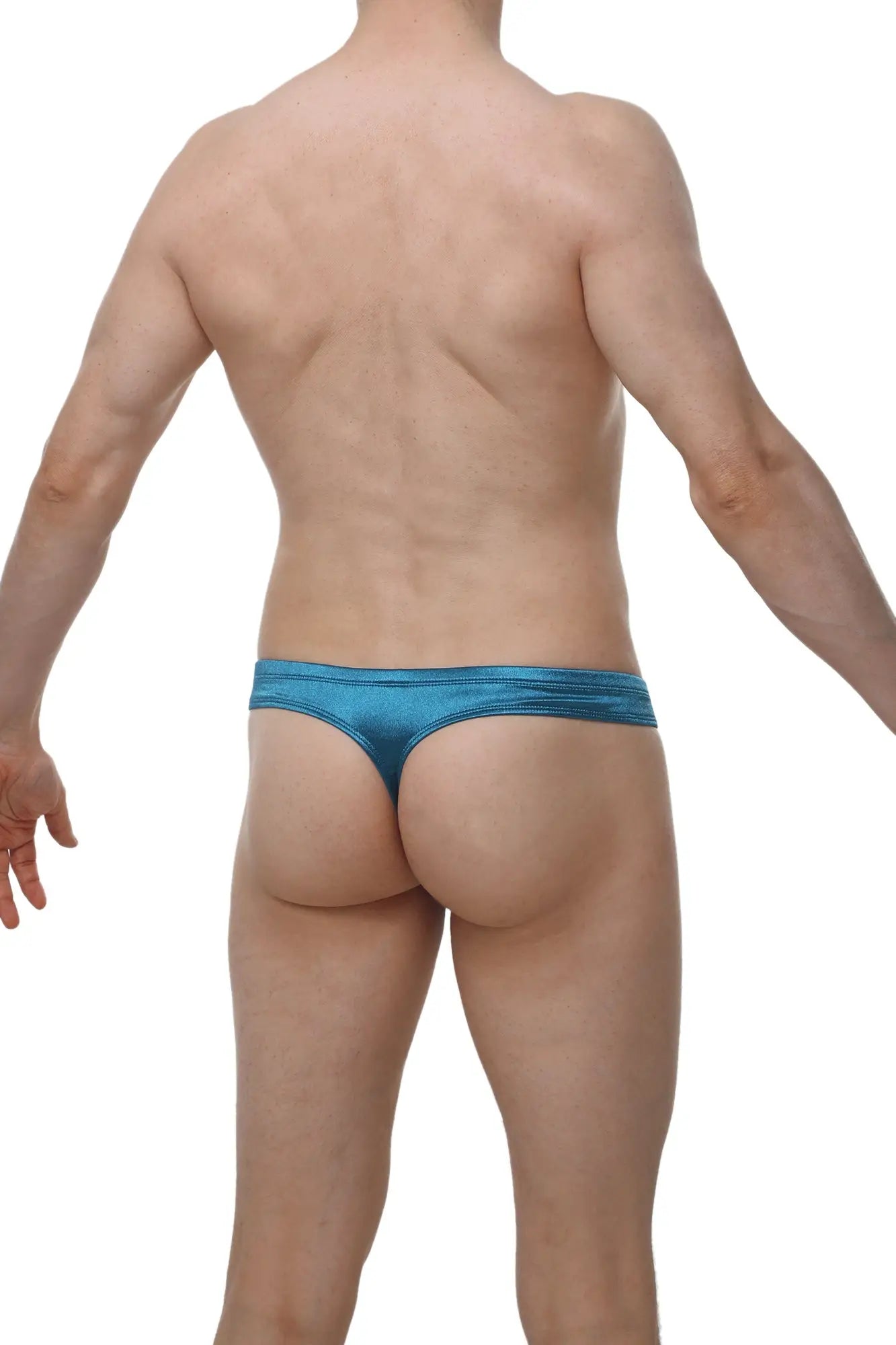 PetitQ cheeky thong satin teal in blue metallic with a sleek shiny finish showing the front side of the product