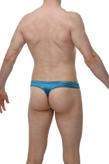 PetitQ cheeky thong satin teal in blue metallic with a sleek shiny finish showing the front side of the product