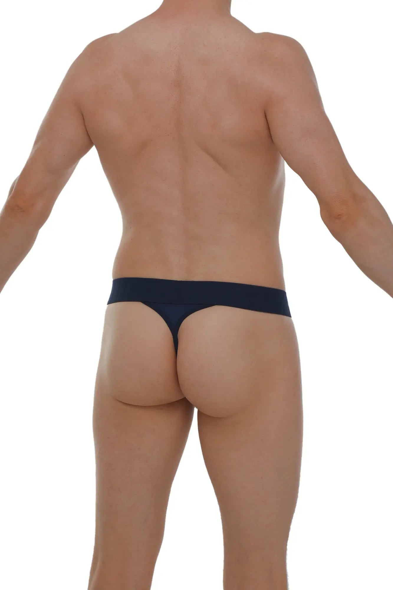 Navy blue PetitQ G-string thong made of smooth stretchable fabric with a sleek minimalist design shown from the back