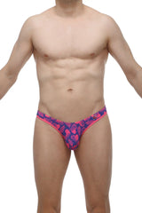 PetitQ G-string Cleder Tropical Hearts vibrant pink and navy blue briefs with tropical leaf pattern front view