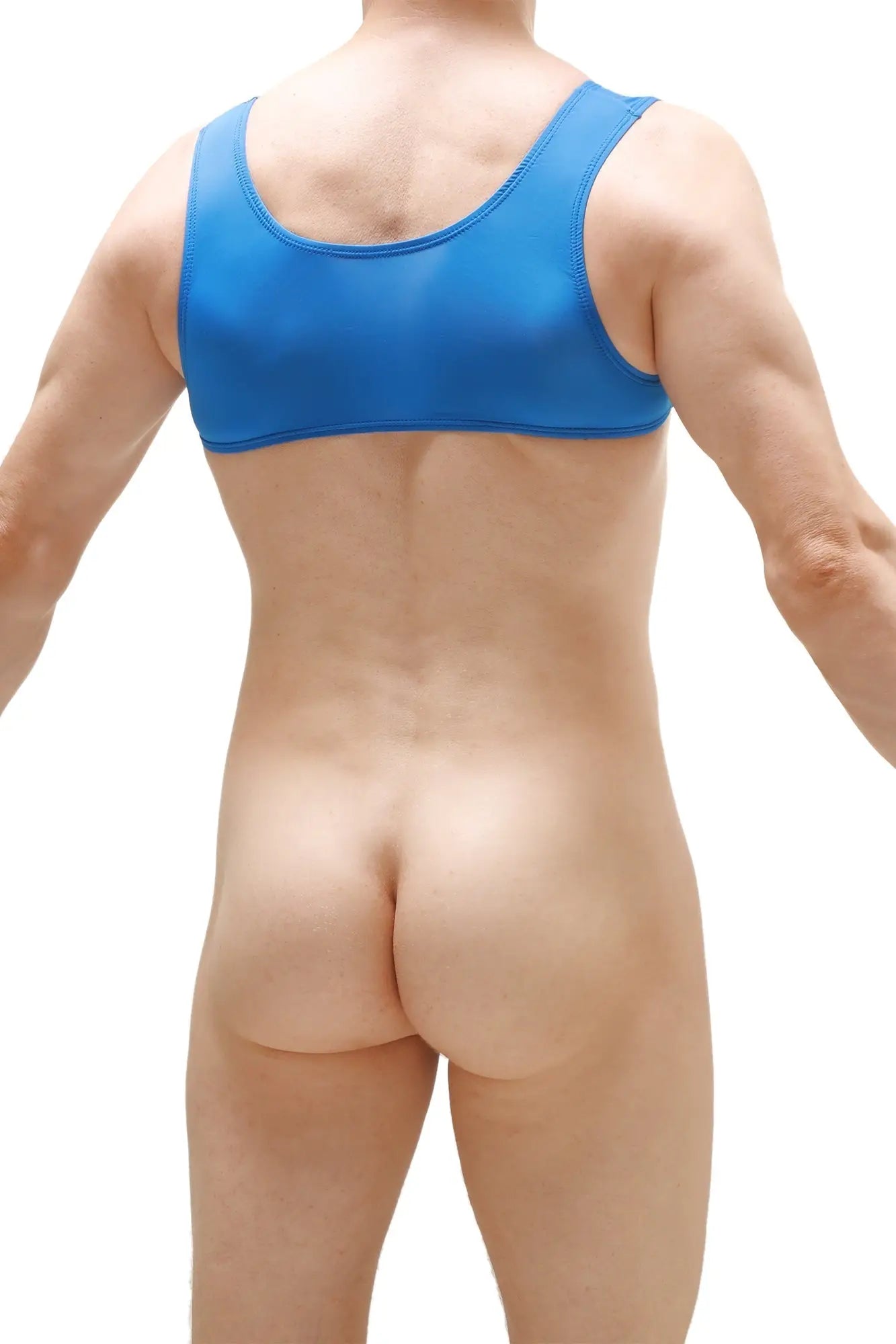 Blue form-fitting sports bra petitq harness armix blue with scoop neckline and seamless construction for activewear