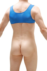 Blue form-fitting sports bra petitq harness armix blue with scoop neckline and seamless construction for activewear