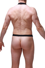 Black thong with matching choker style neckband harness in black by petitq shown from the back side