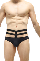 Petitq jockstrap bassan black black three-strapped briefs with sleek design and subtle red logo on the side