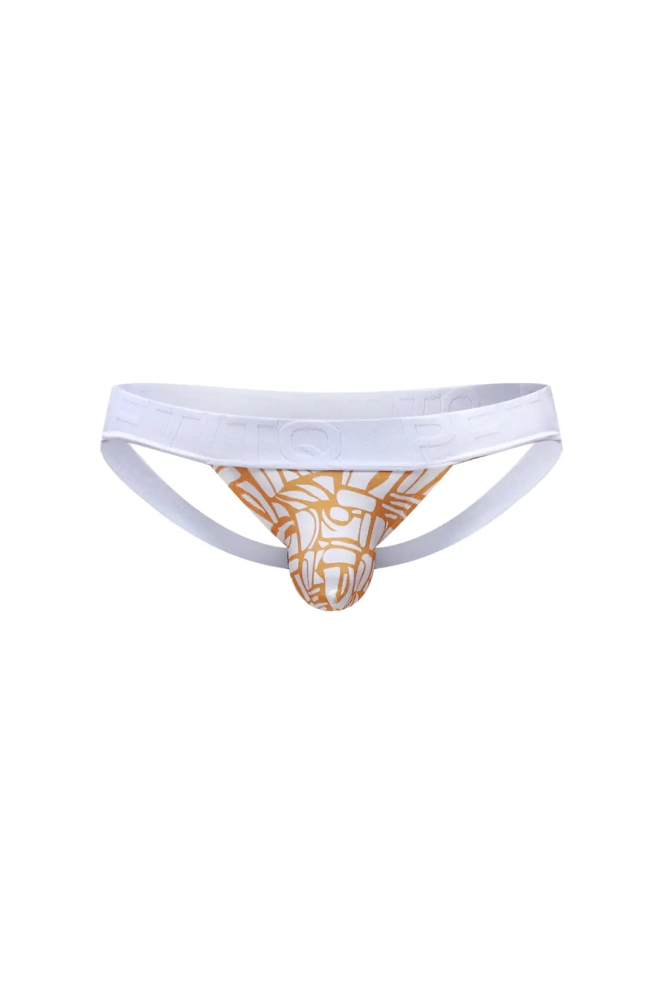 Petitq jockstrap chill carlot alloy white and gold athletic briefs with bold geometric pattern and breathable fabric