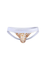 Petitq jockstrap chill carlot alloy white and gold athletic briefs with bold geometric pattern and breathable fabric