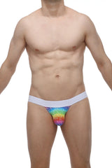 PetitQ jockstrap chill rainbow rainbow patterned men’s briefs with a white waistband for comfortable support