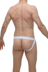 White minimalist PetitQ jockstrap briefs with a smooth elastic waistband and clean lines designed for comfort