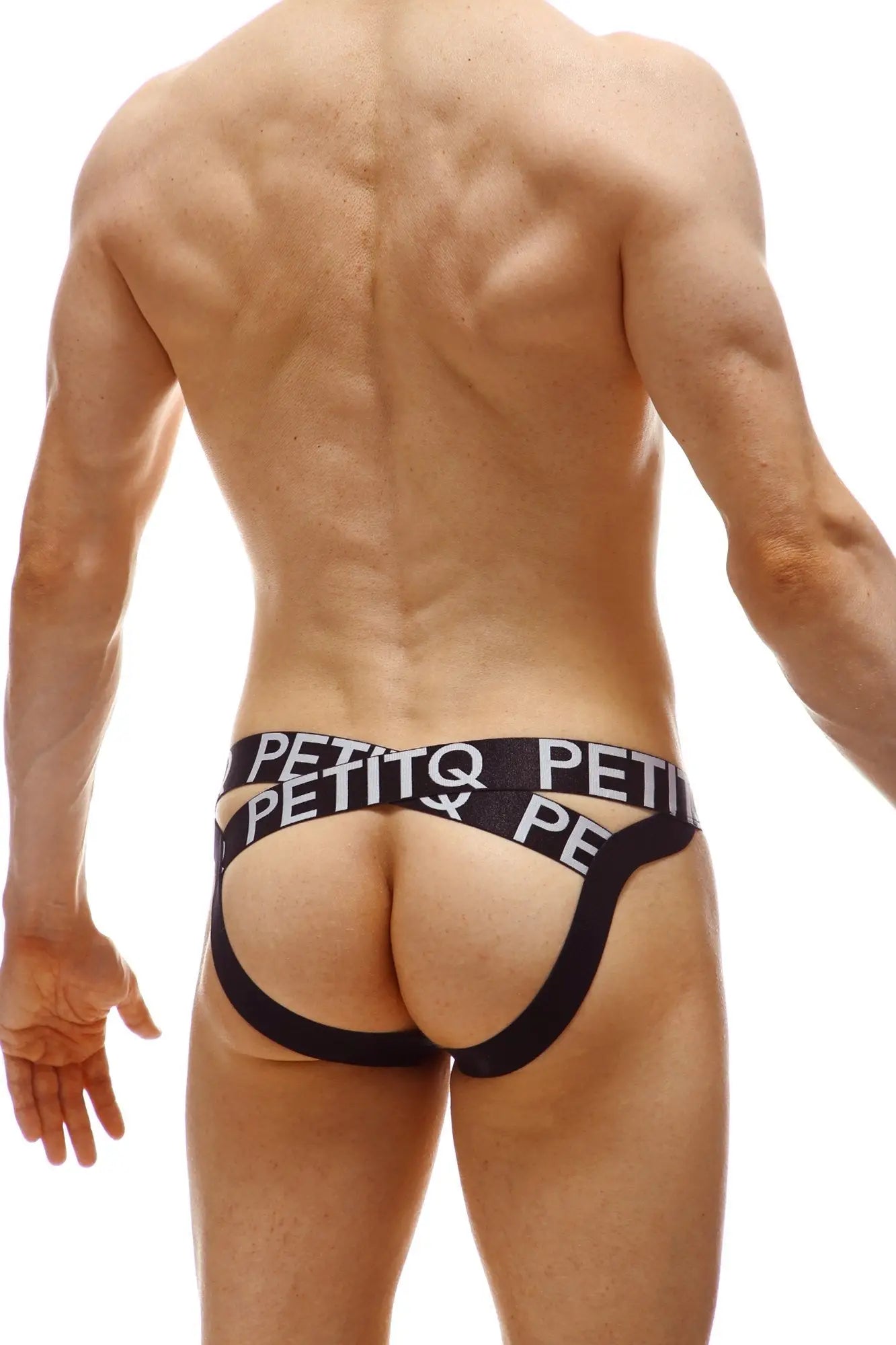 Black petitq jockstrap muron nuage briefs with white lettering and distinctive cut for comfortable support