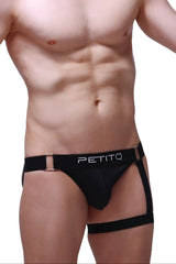 Black petitq jockstrap prenatal briefs with sleek form-fitting design and adjustable side straps