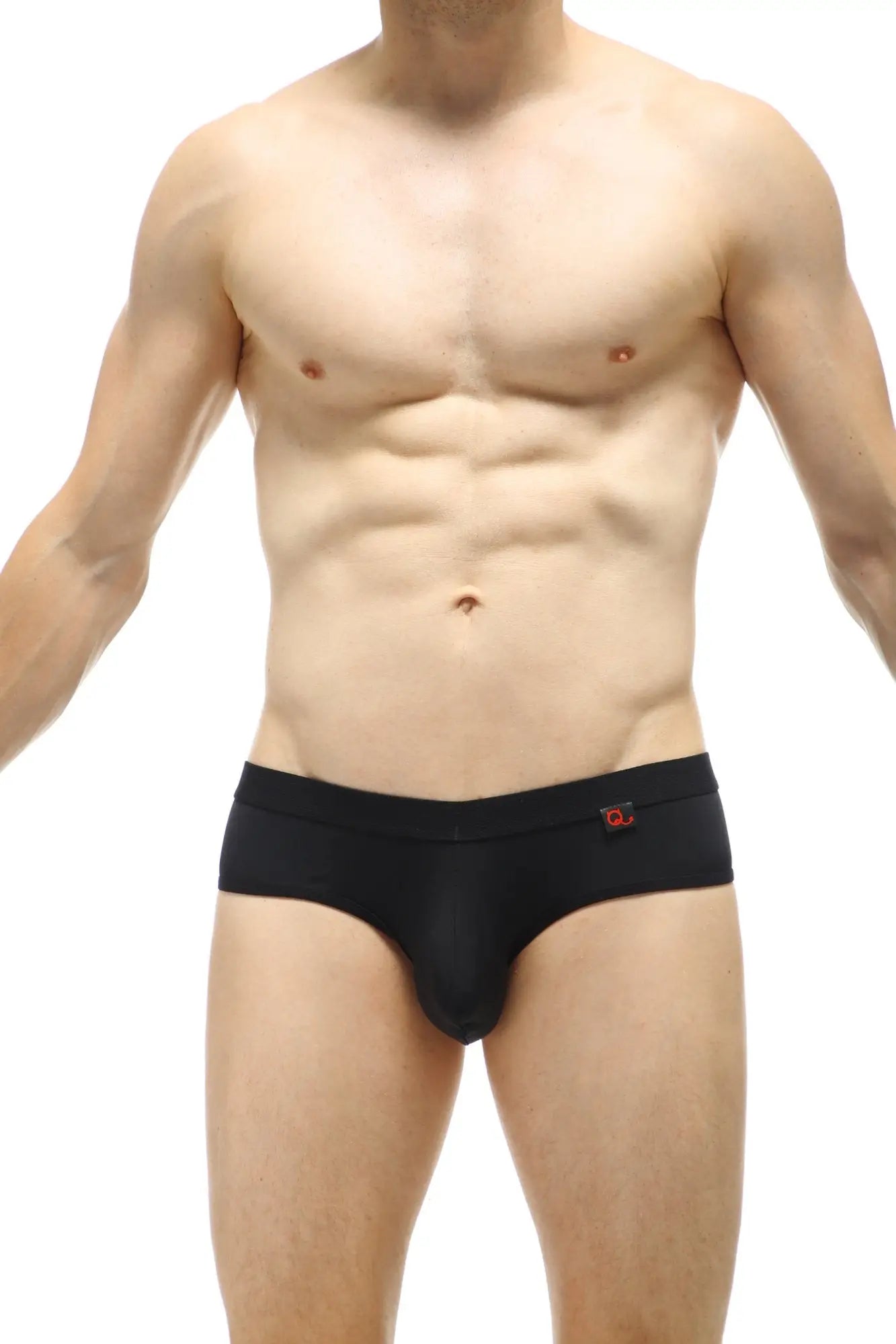Petitq jockstring brioux noir black men’s briefs with snug fit and small red logo on the waistband
