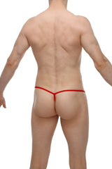 Red thong petitq micro g-string bee red with thin seamless design shown from the back side