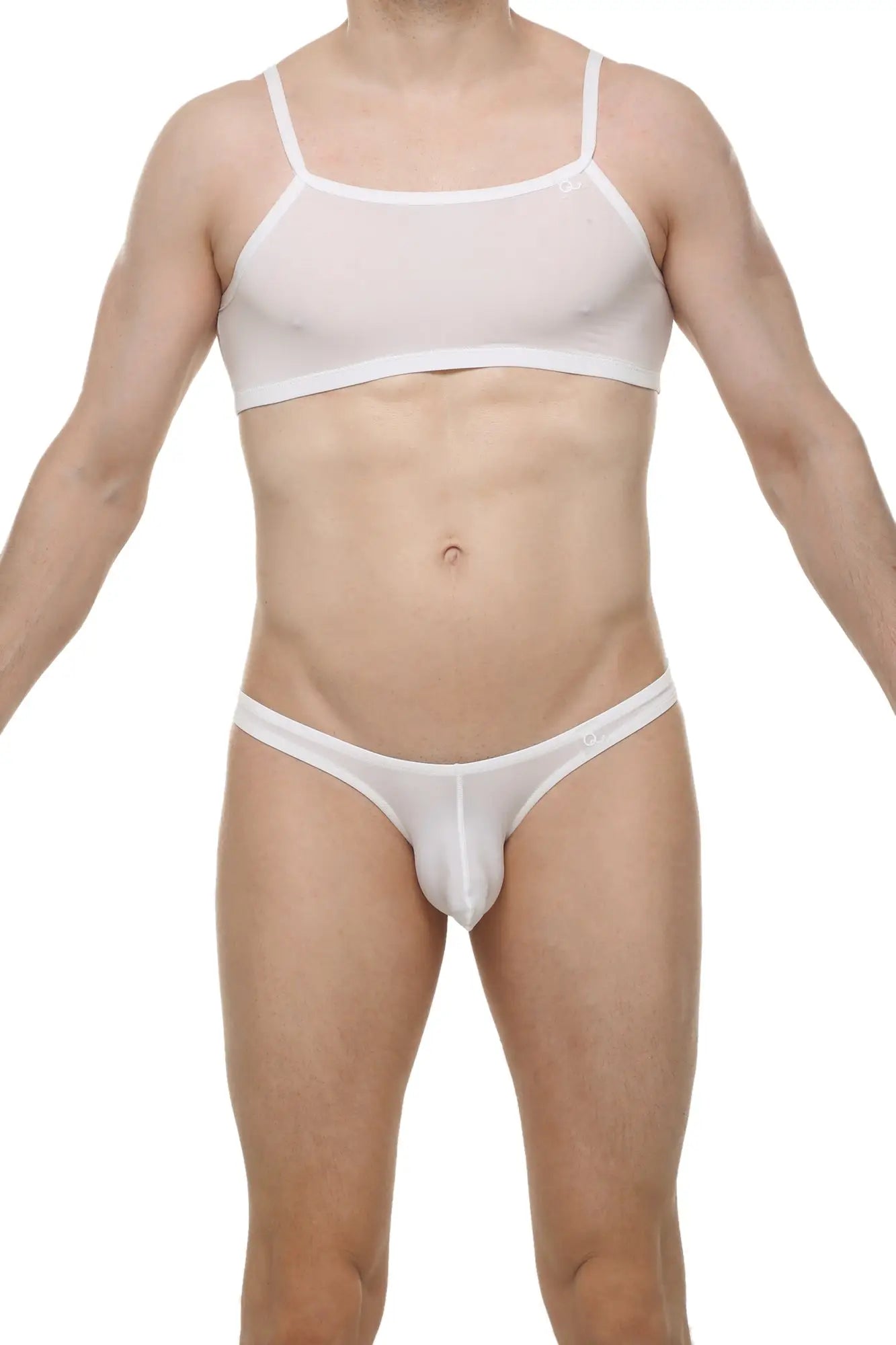 White sheer mesh two-piece lingerie set micro tank top skine white featuring delicate breathable fabric